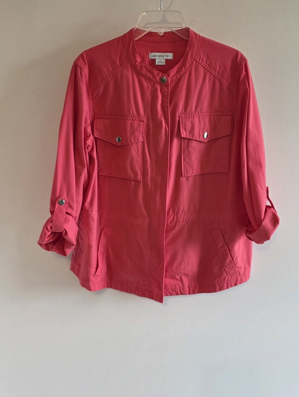 Liz Claiborne Jacket Womens Large Coral Pink Roll Tab Sleeves Or Long Sleeves